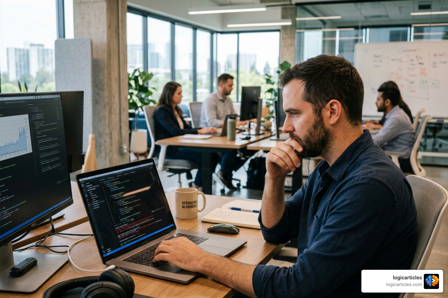 developer troubleshooting code on a laptop developer troubleshooting code on a laptop