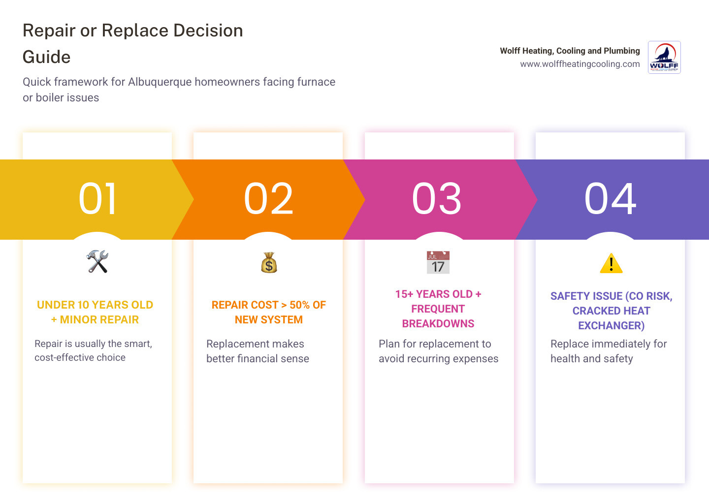 repair vs replace furnace or boiler decision matrix infographic with age cost and safety factors infographic repair vs replace furnace or boiler decision matrix infographic with age cost and safety factors infographic