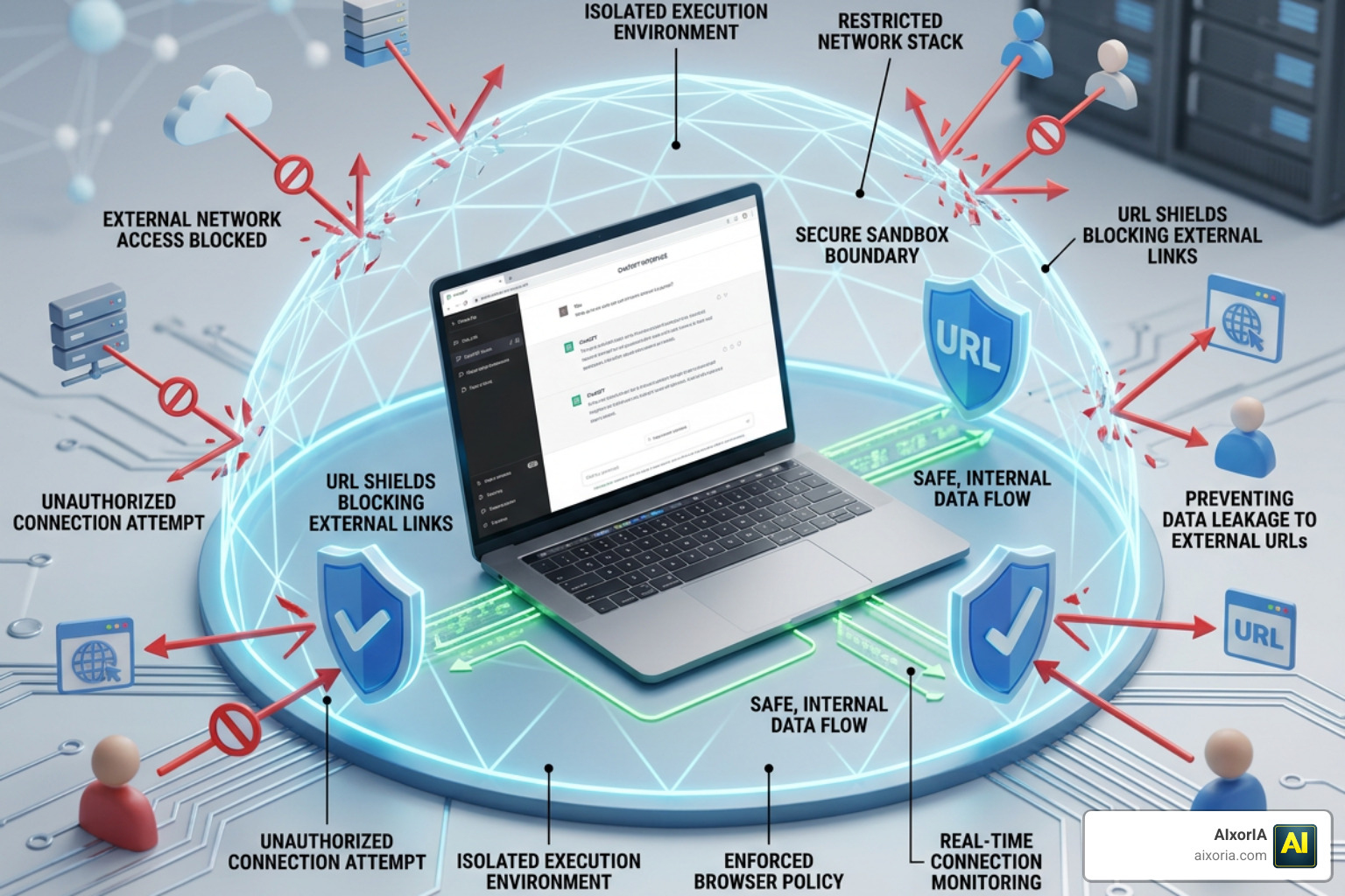 Diagram of ChatGPT sandboxing and URL-based protection in Lockdown Mode