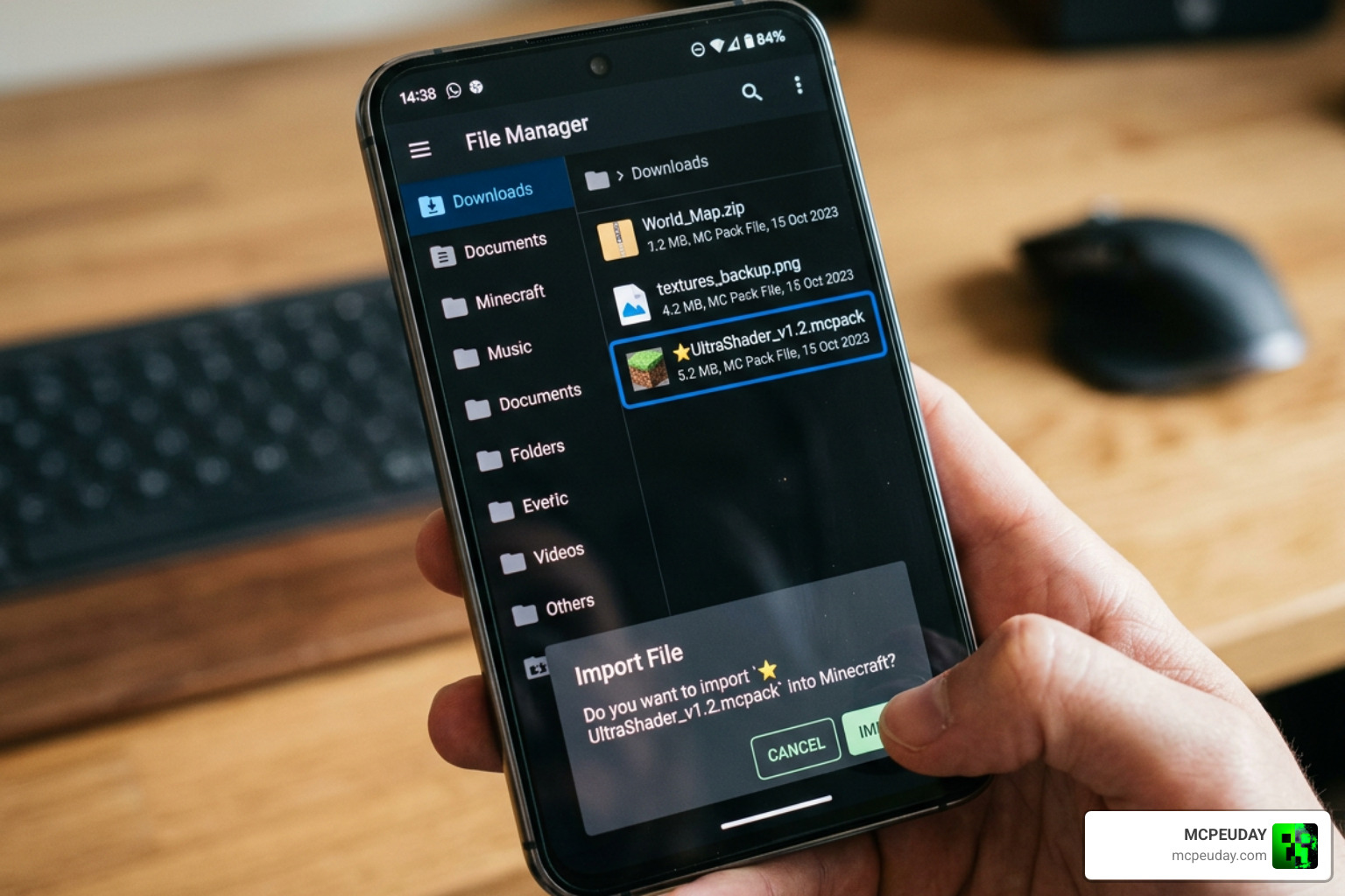 Android file manager importing mcpack