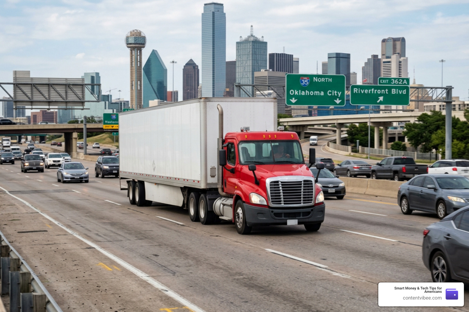 semi-truck on I-35 in Dallas