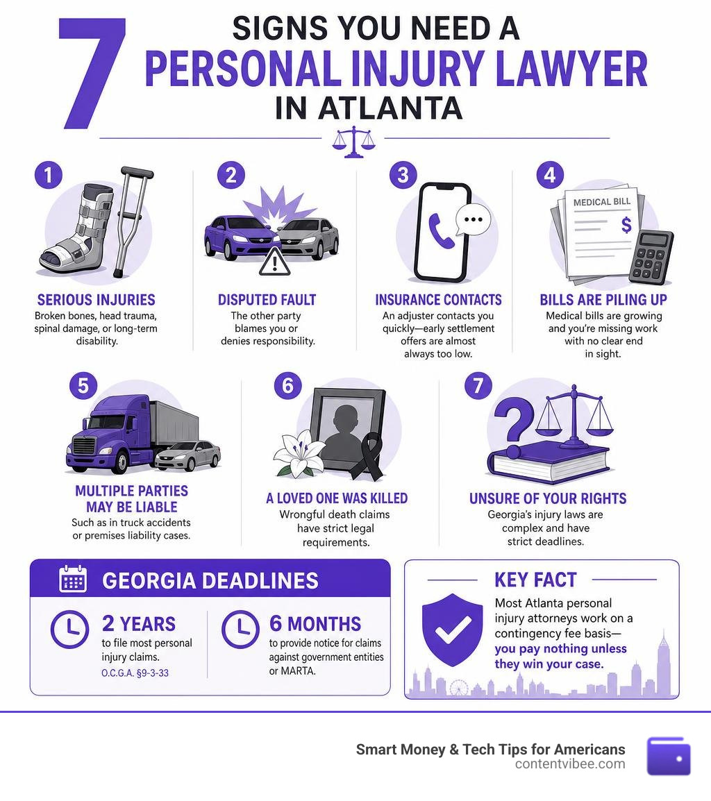 7 signs you need a personal injury lawyer in Atlanta with Georgia deadlines and key facts infographic
