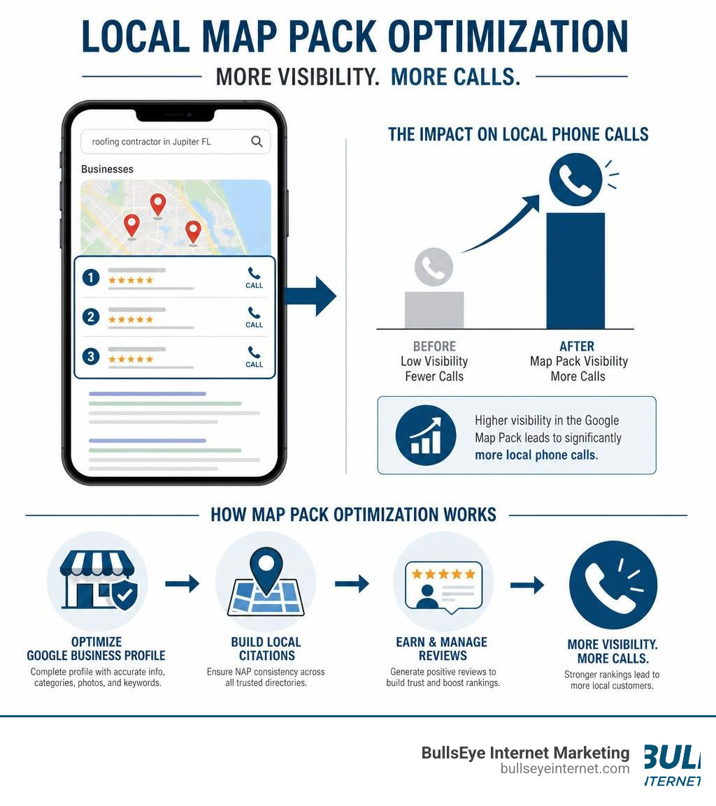 Infographic showcasing local map pack optimization and its impact on local phone calls infographic