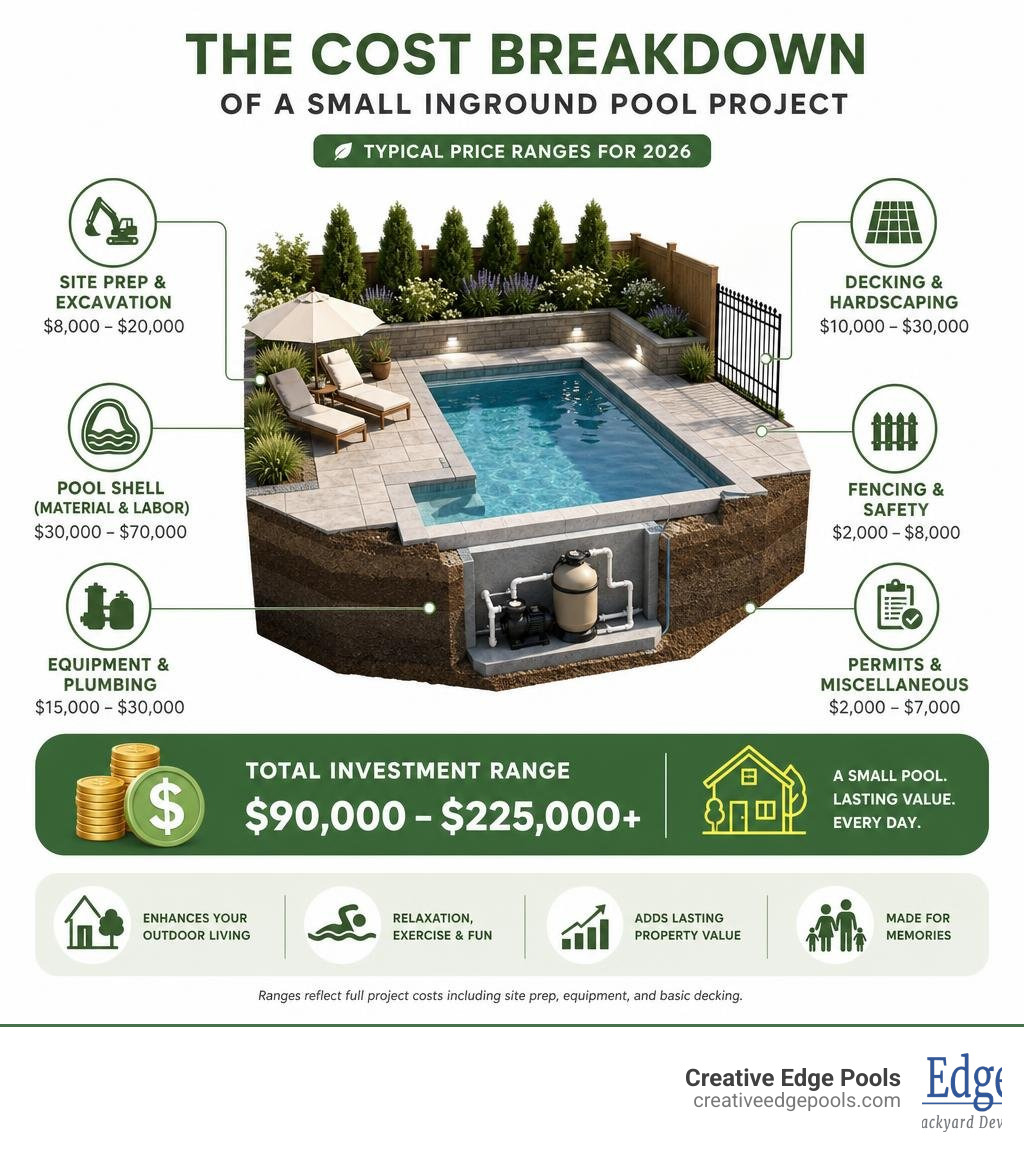 infographic showing cost components of a small inground pool project with price ranges infographic infographic showing cost components of a small inground pool project with price ranges infographic
