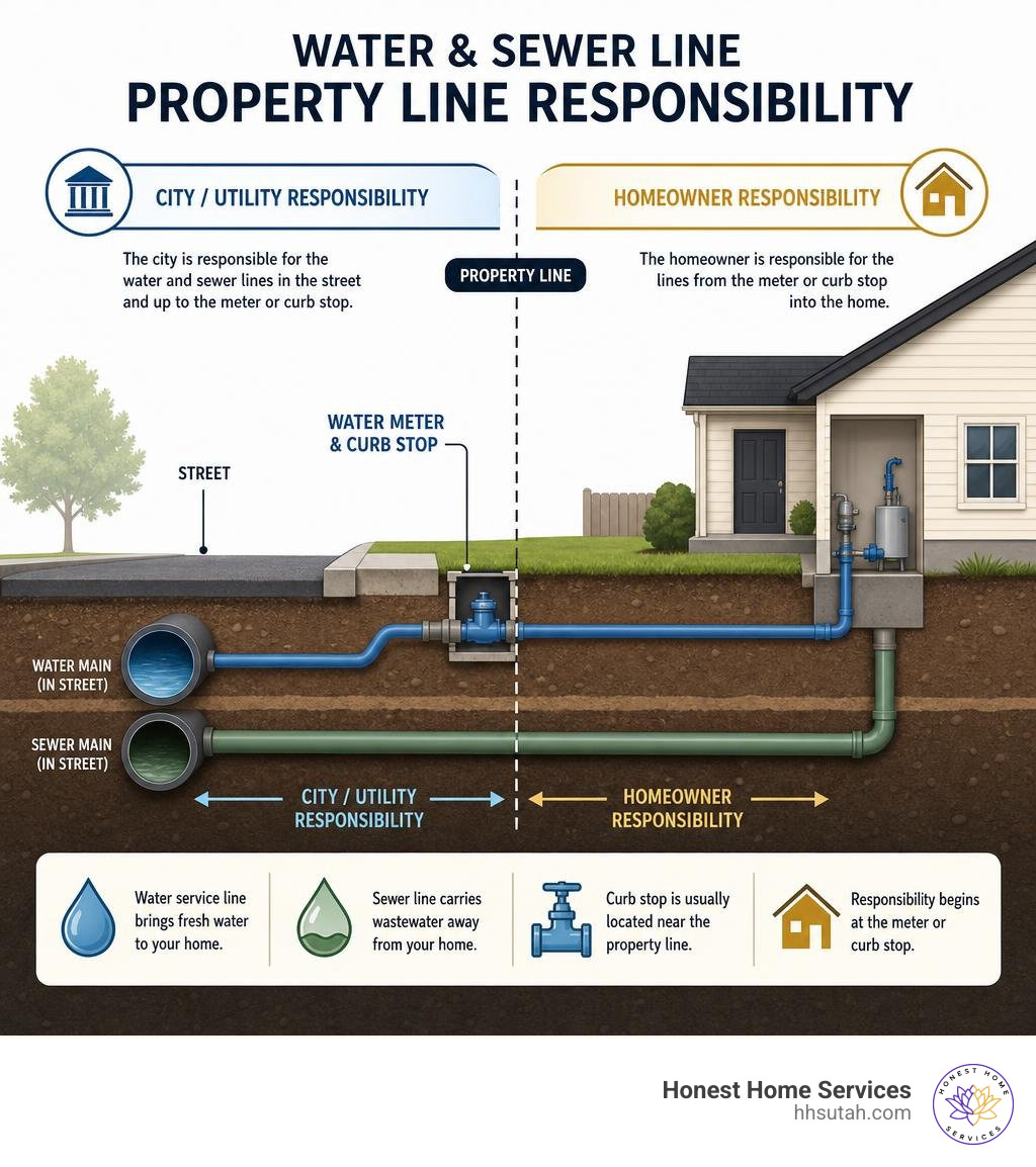 infographic showing property line responsibility for water and sewer lines infographic infographic showing property line responsibility for water and sewer lines infographic