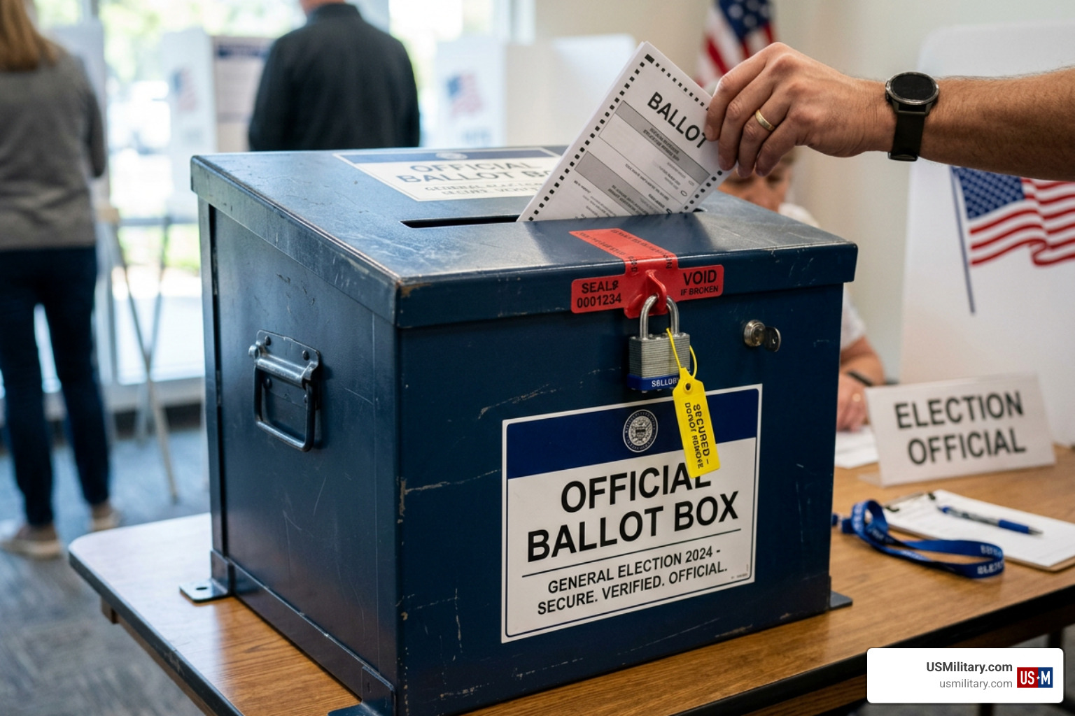 A ballot box secured with official safety seals