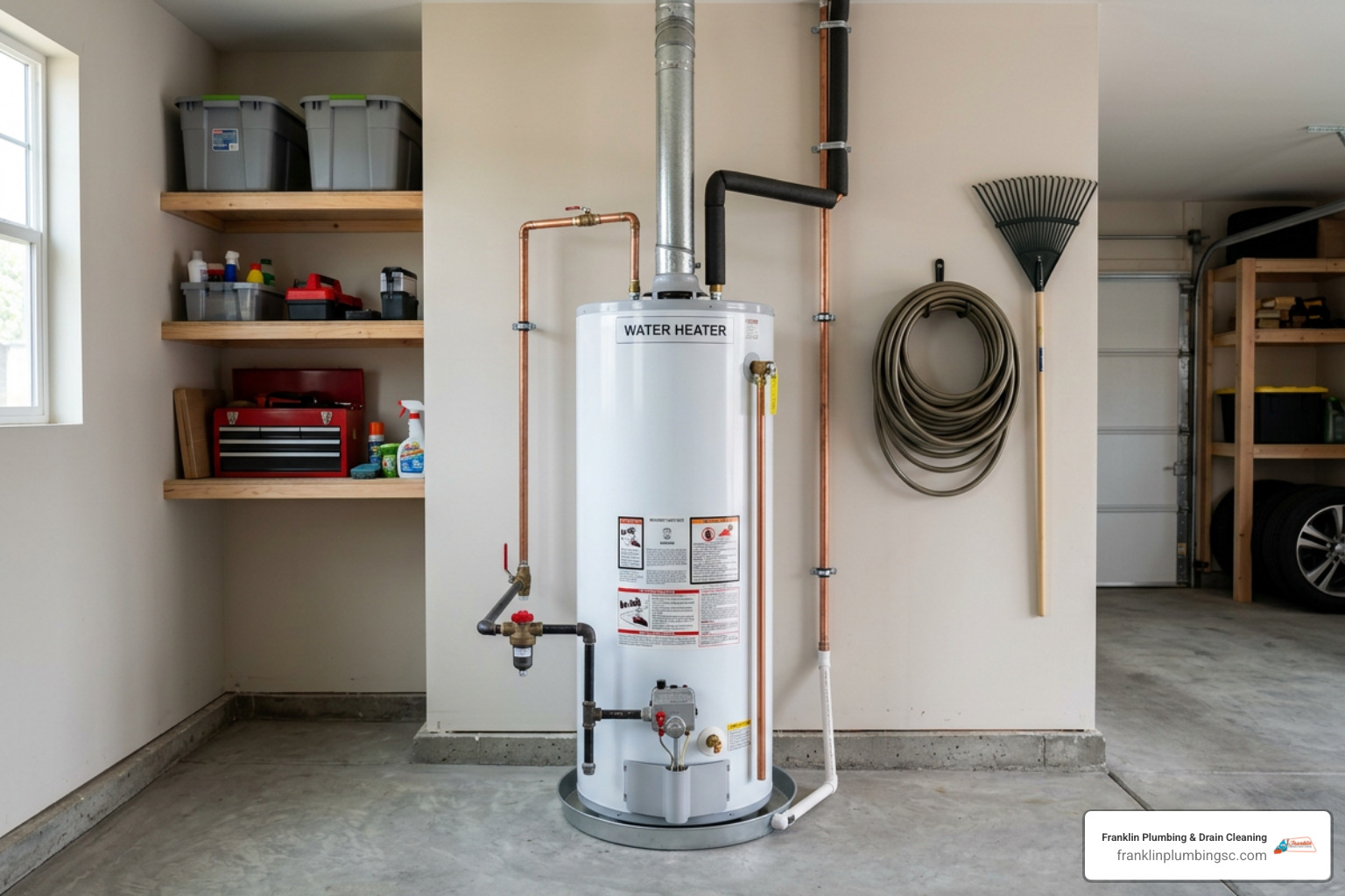 traditional storage tank water heater installed in a garage traditional storage tank water heater installed in a garage