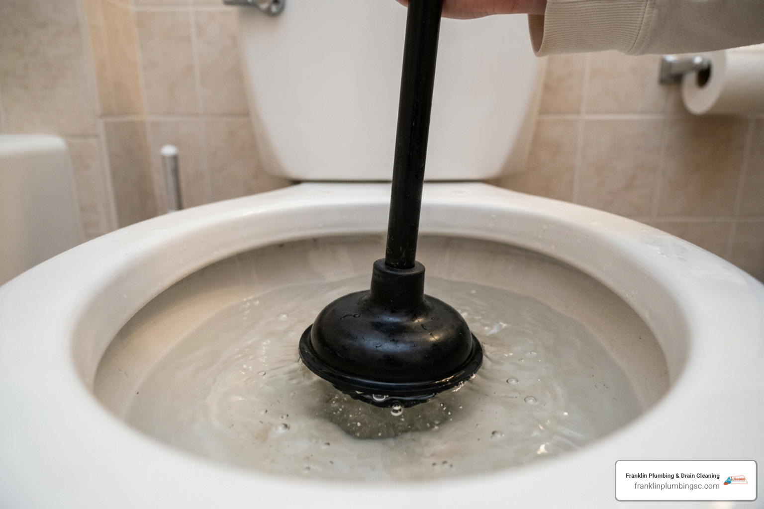 using a flange plunger in a toilet bowl full of water