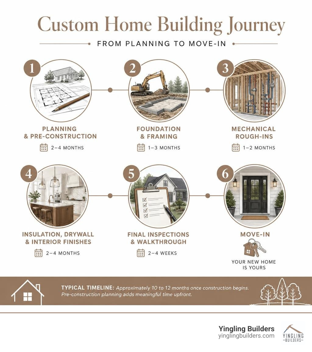 Custom home building journey phases infographic from planning to move-in infographic Custom home building journey phases infographic from planning to move-in infographic