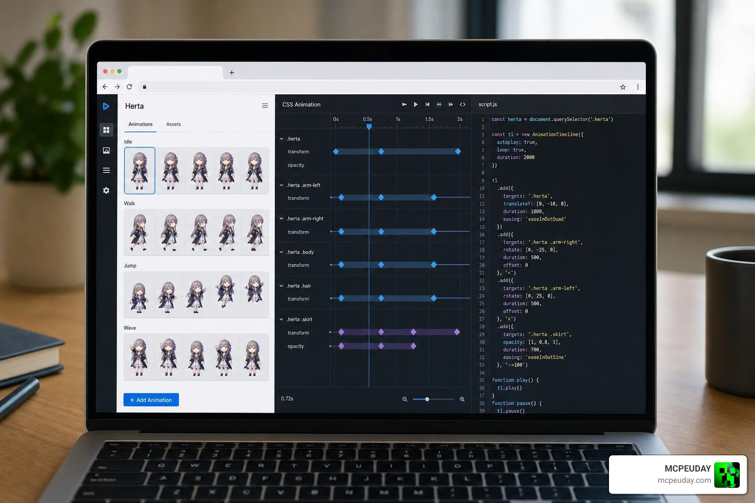 Herta UI design workflow showing animation steps