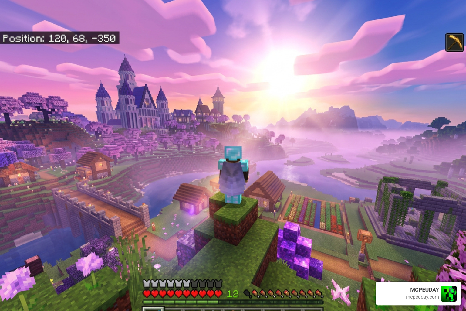 Velmora Visuals Shader Minecraft Bedrock fantasy pink purple tones gameplay