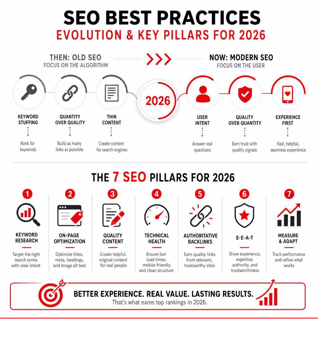 Infographic showing SEO best practices evolution and key pillars for modern rankings infographic Infographic showing SEO best practices evolution and key pillars for modern rankings infographic