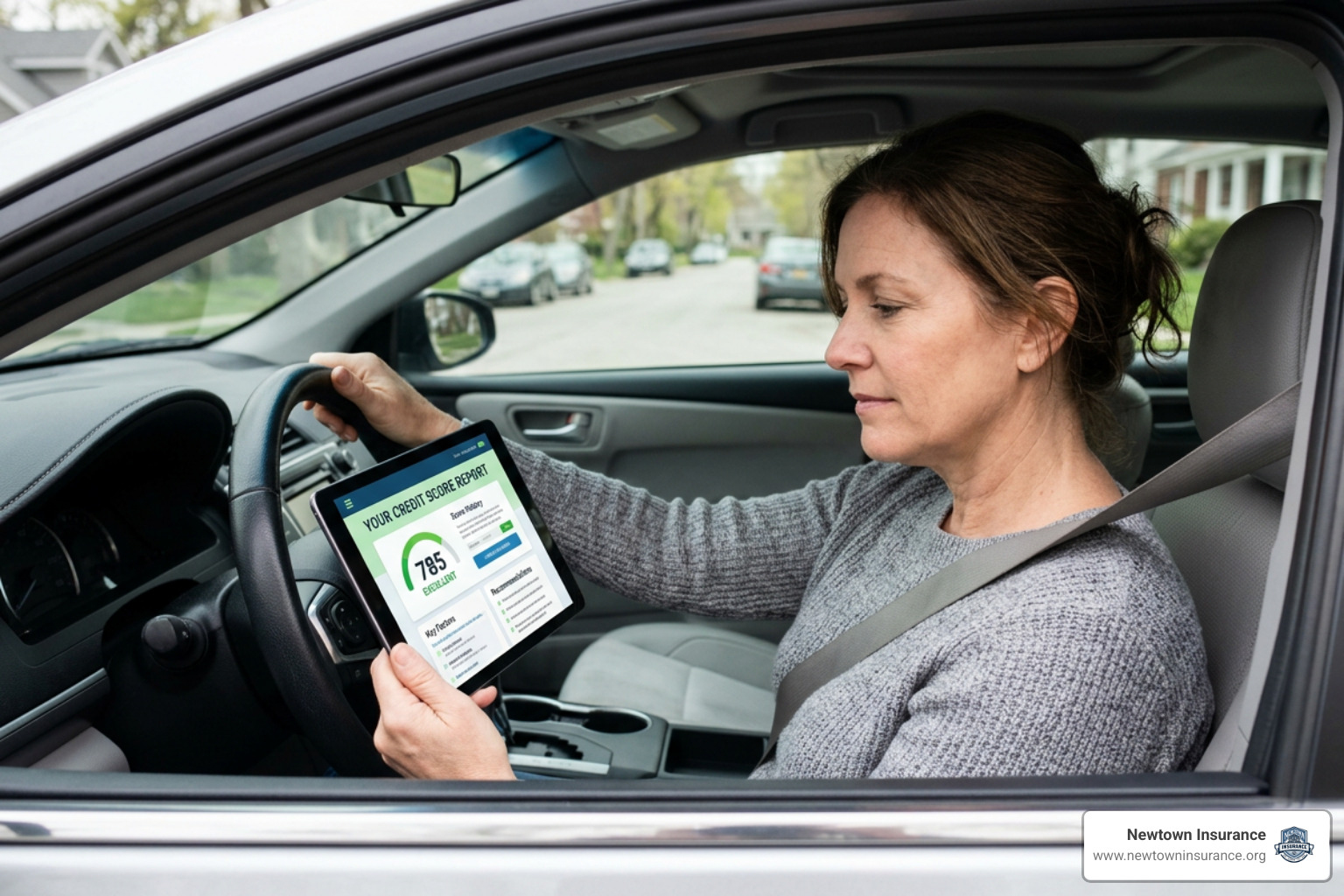 driver looking at a credit score report driver looking at a credit score report
