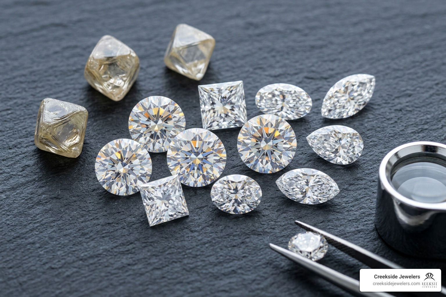 Rough diamonds embedded in kimberlite host rock Rough diamonds embedded in kimberlite host rock