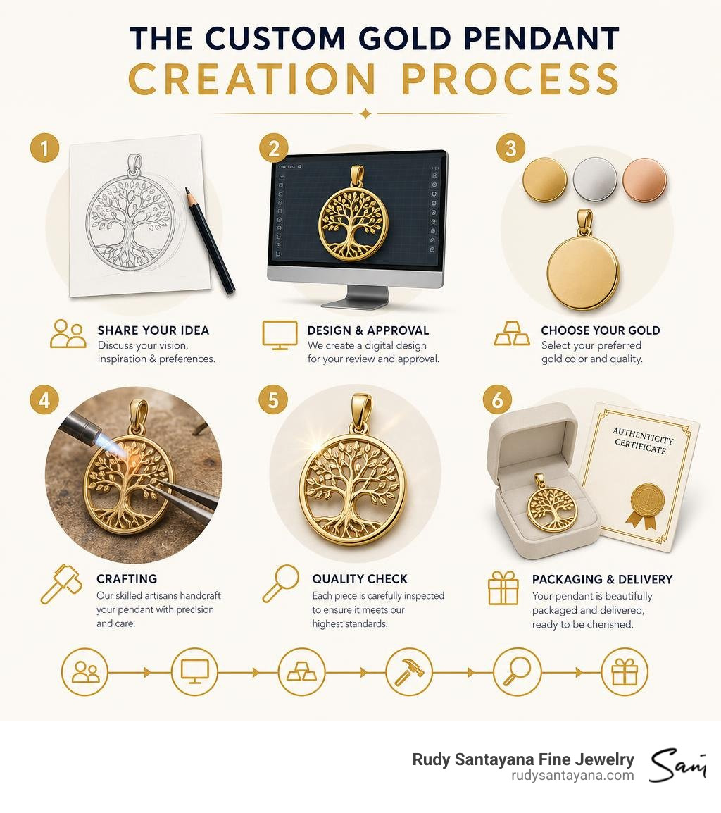 Step-by-step custom gold pendant creation process infographic infographic