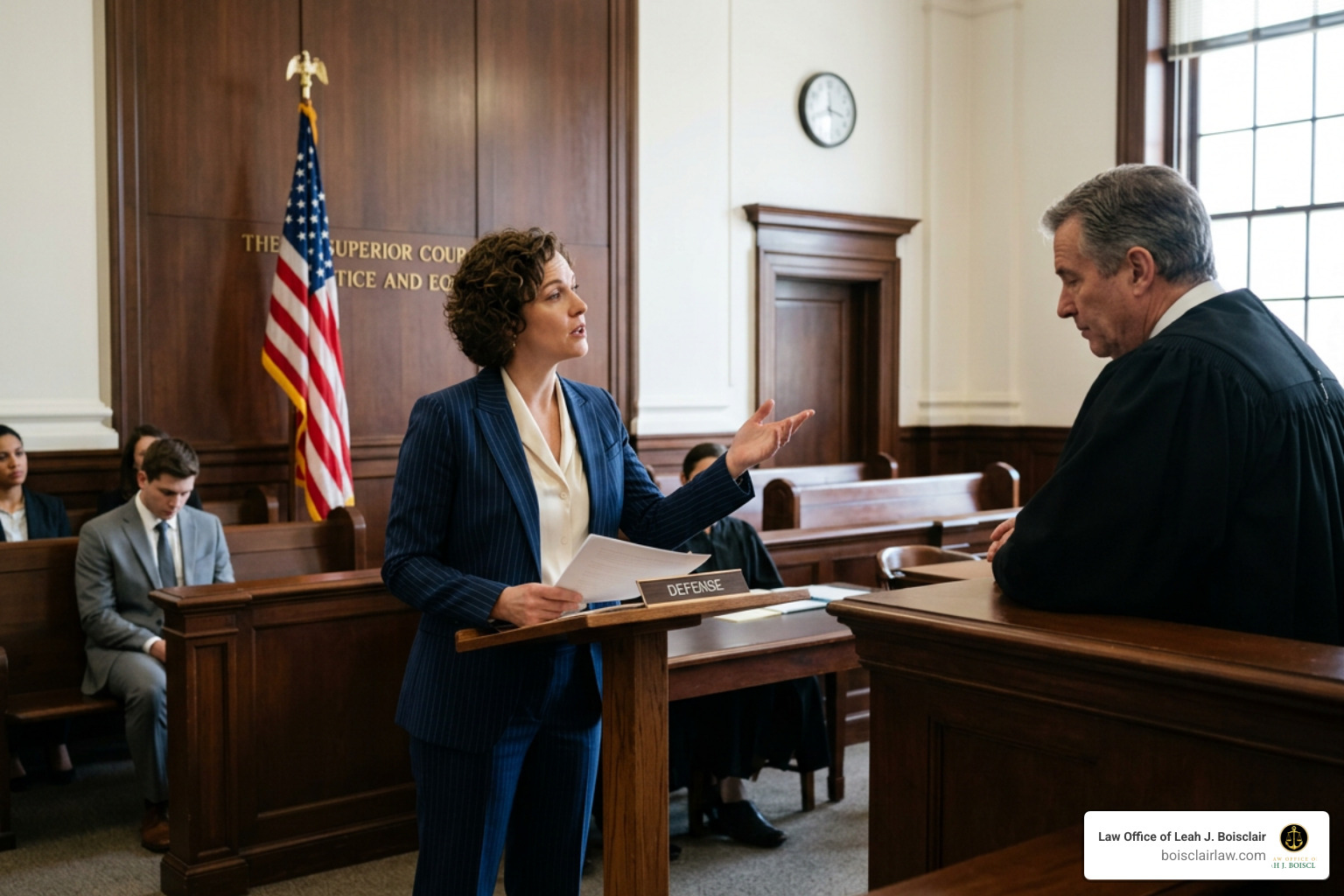 Defense attorney advocating for client release in court
