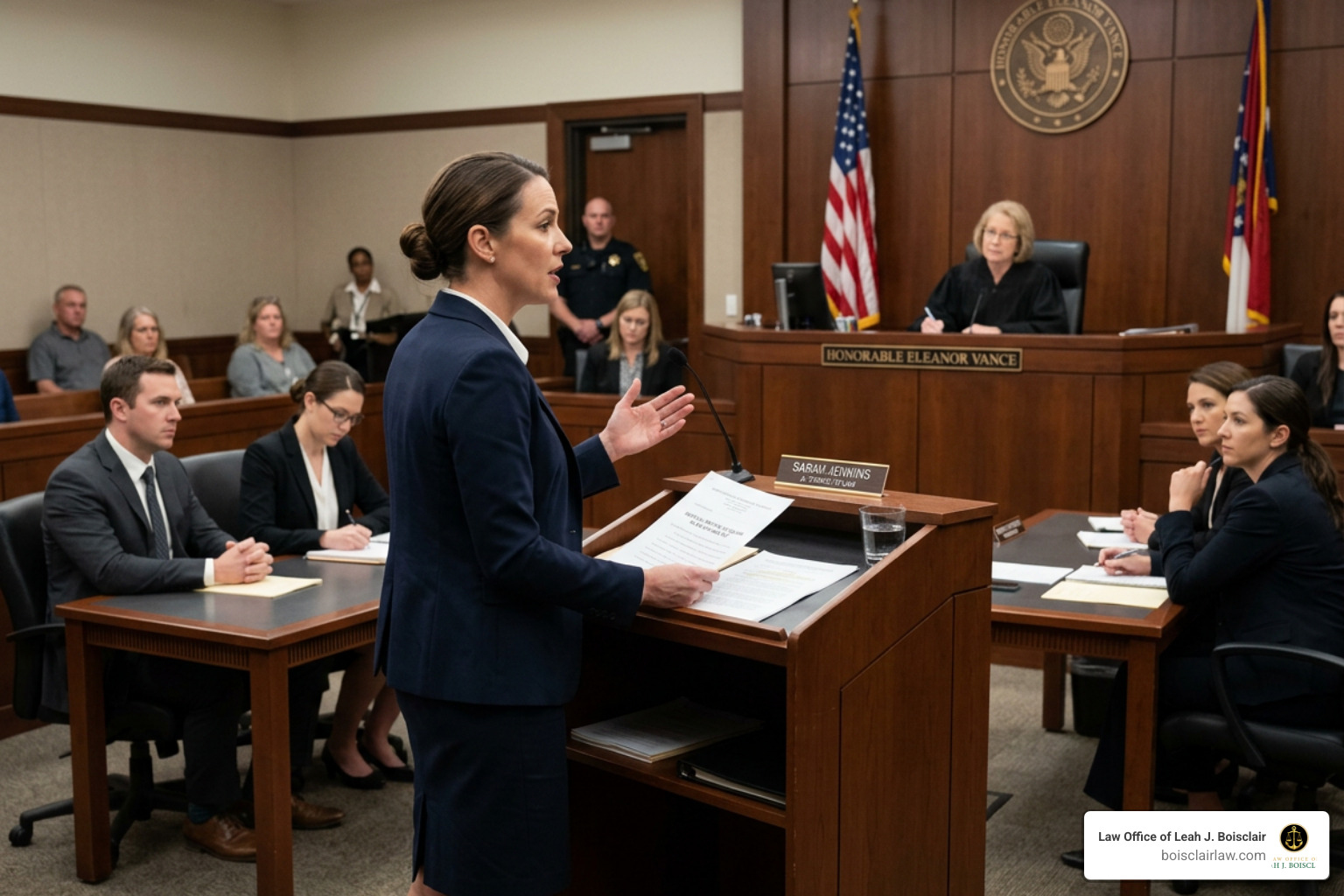 A defense attorney presenting a motion to quash a warrant in court