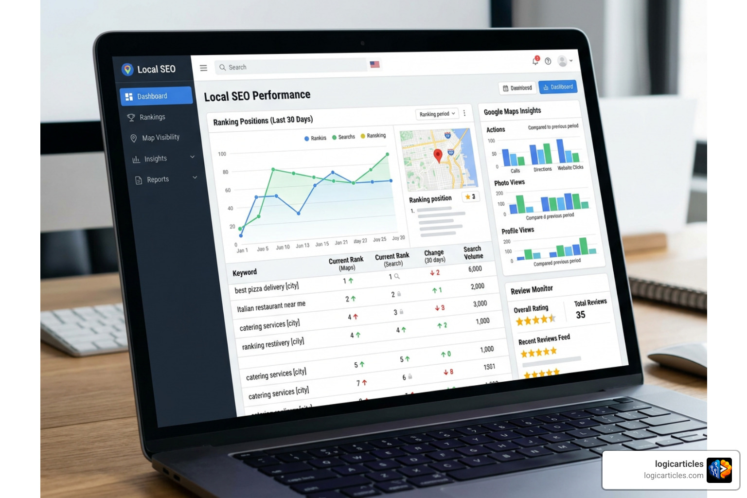 Local SEO dashboard showing search rankings Local SEO dashboard showing search rankings