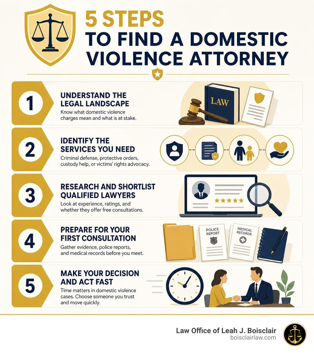 5 steps to find a domestic violence attorney infographic infographic