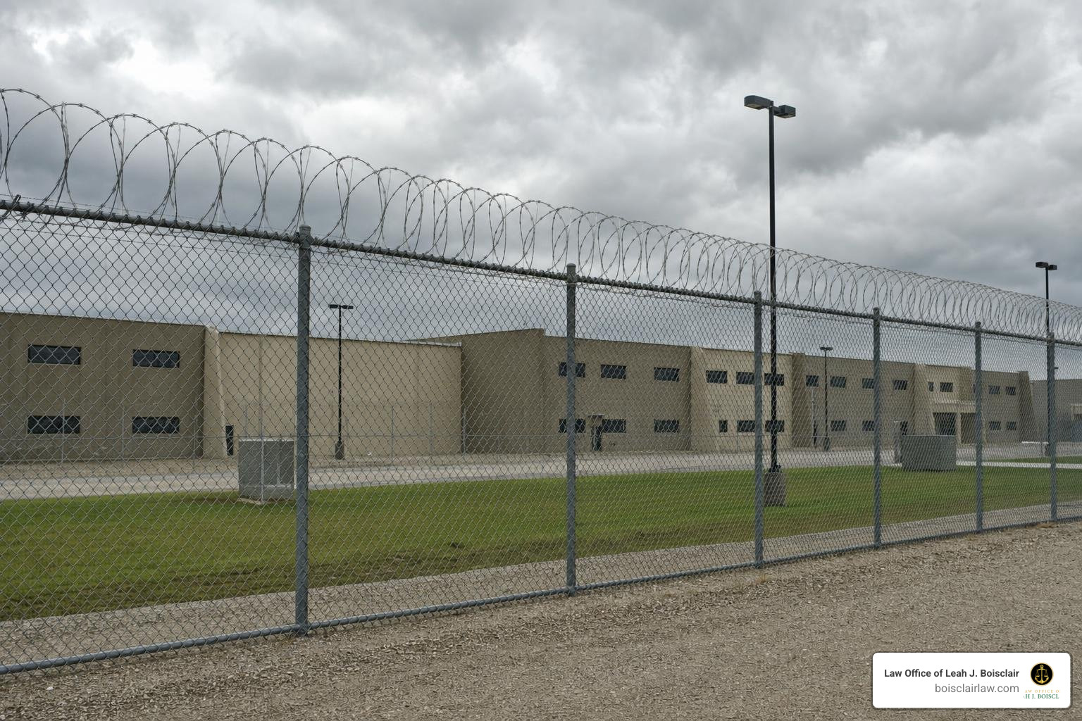 Immigration detention facility fence under a cloudy sky Immigration detention facility fence under a cloudy sky