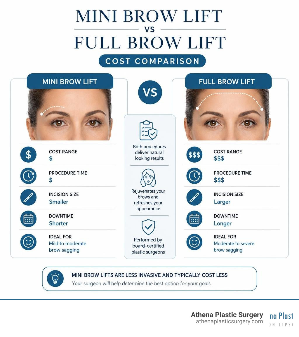 Mini brow lift vs full brow lift cost comparison infographic infographic