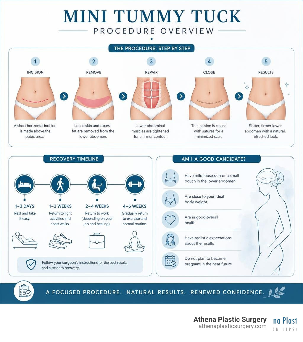 Mini tummy tuck procedure overview infographic with steps, recovery timeline, and candidacy criteria infographic Mini tummy tuck procedure overview infographic with steps, recovery timeline, and candidacy criteria infographic