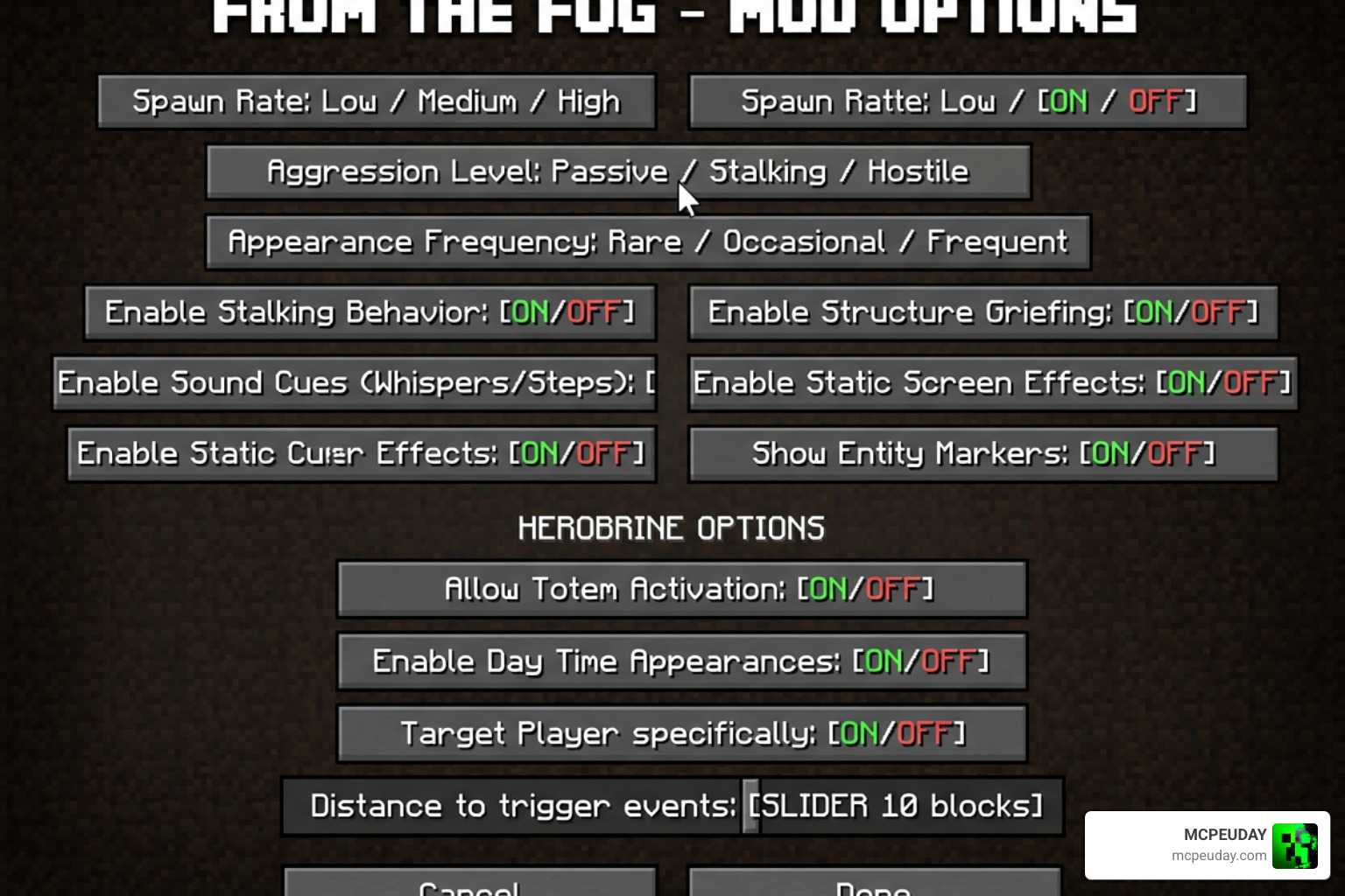 From The Fog mod interface From The Fog mod interface