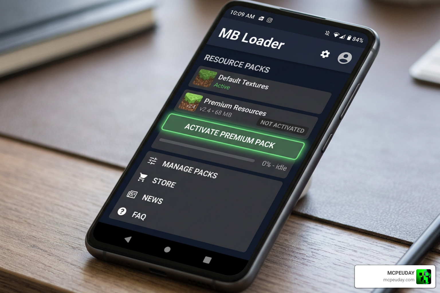MB Loader app interface on Android device showing resource pack activation MB Loader app interface on Android device showing resource pack activation