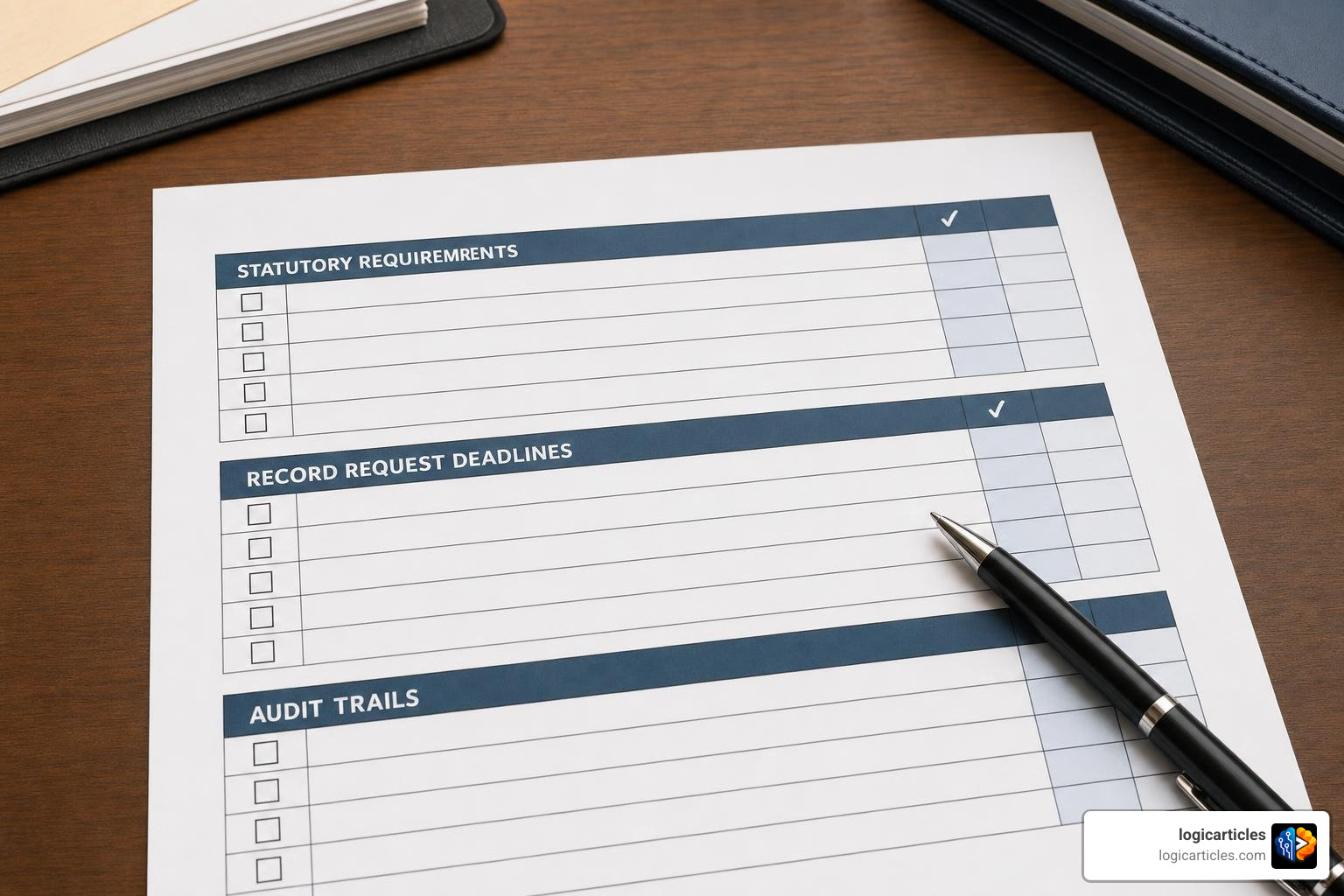 HOA compliance checklist icon showing statutory requirements, record request deadlines, and audit trails