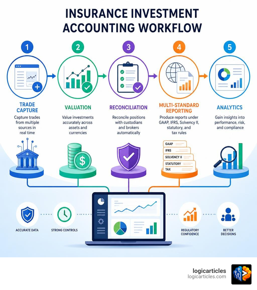 Insurance investment accounting workflow: trade capture, valuation, reconciliation, multi-standard reporting, analytics Insurance investment accounting workflow: trade capture, valuation, reconciliation, multi-standard reporting, analytics