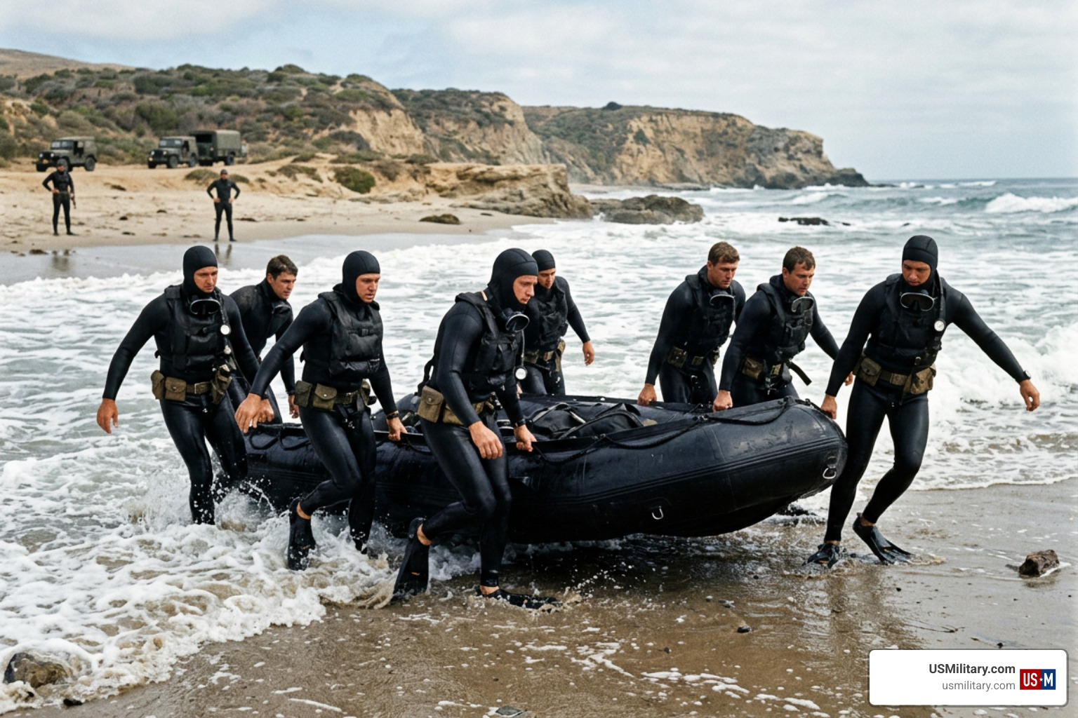 Historical UDT frogmen training in the 1970s practicing beach landings Historical UDT frogmen training in the 1970s practicing beach landings