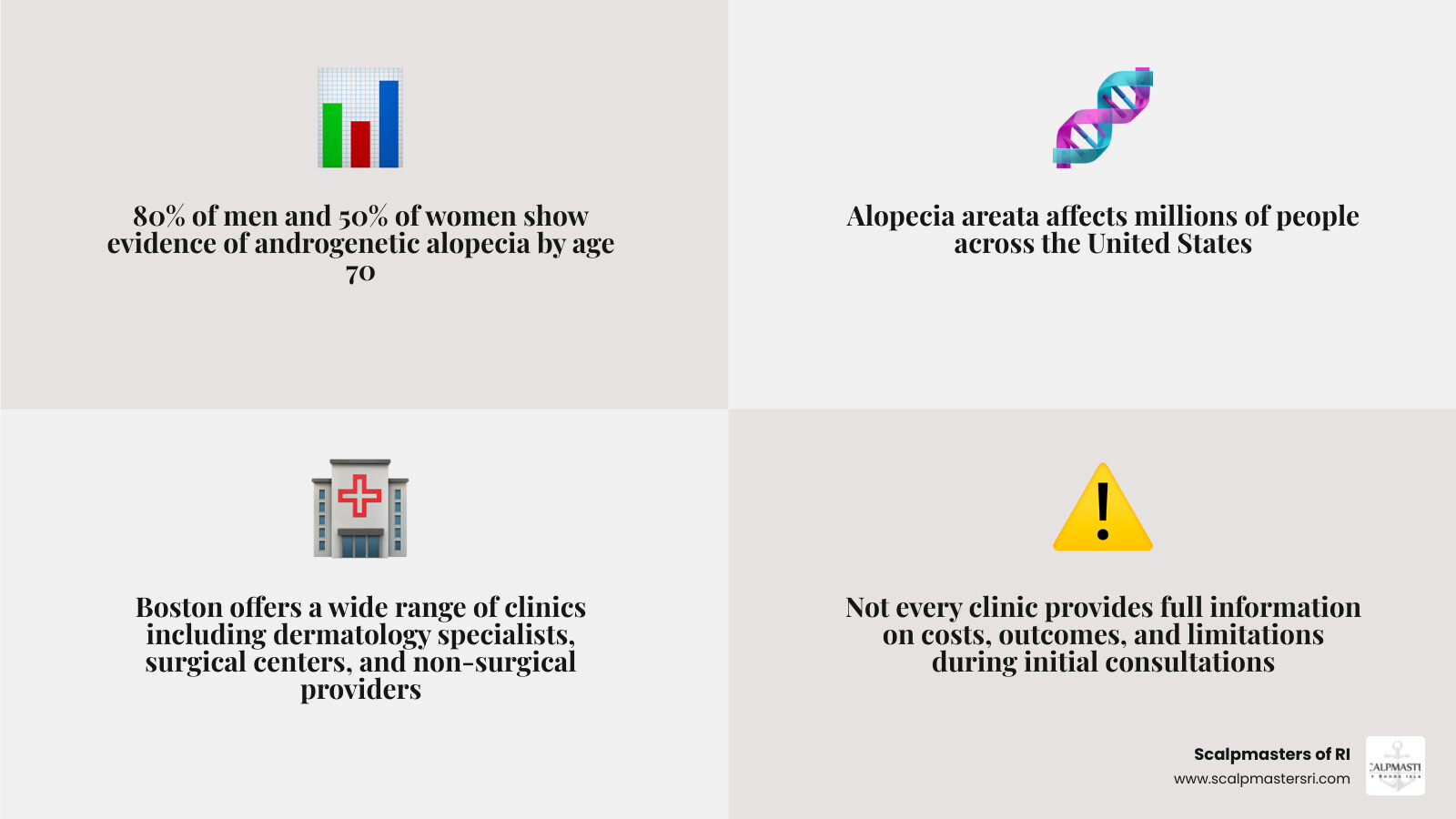 Types of alopecia and the hair growth cycle explained for Boston patients infographic