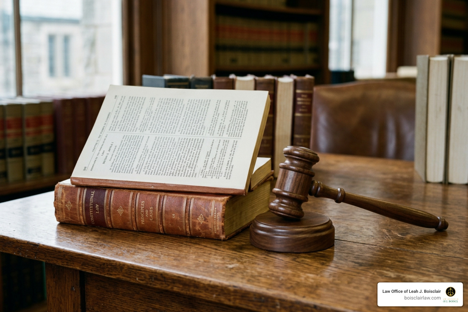 constitutional law book with a gavel
