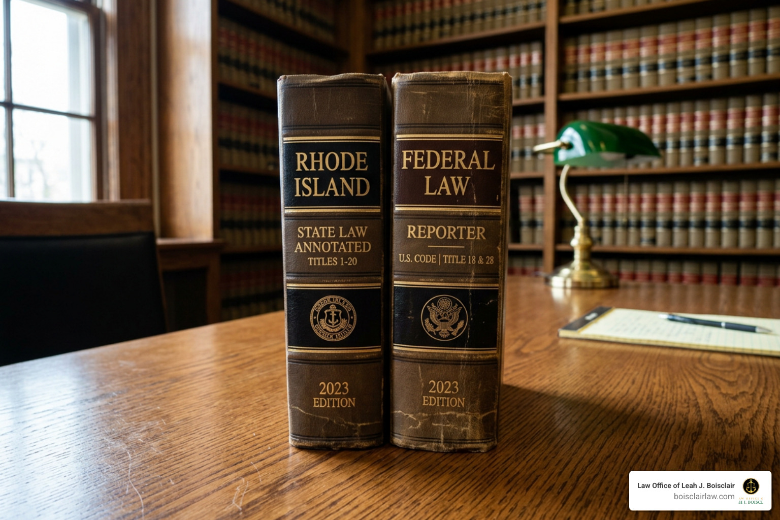 State and federal firearm law books side-by-side
