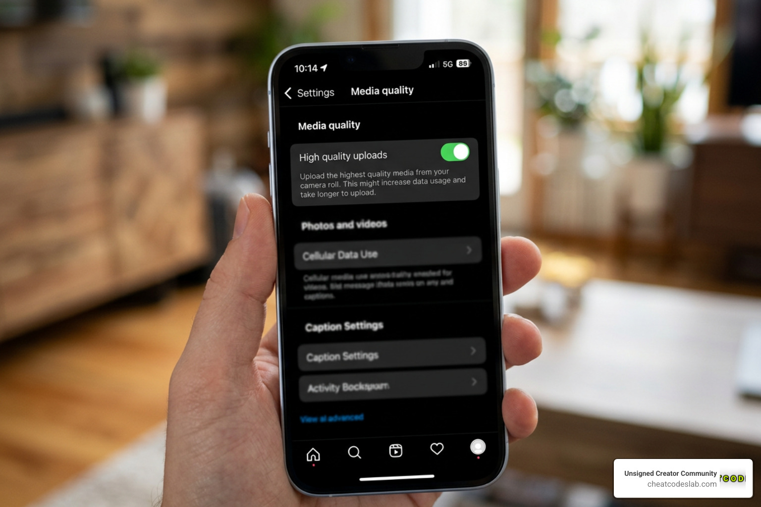 Toggle switch in Instagram settings for high-quality media uploads