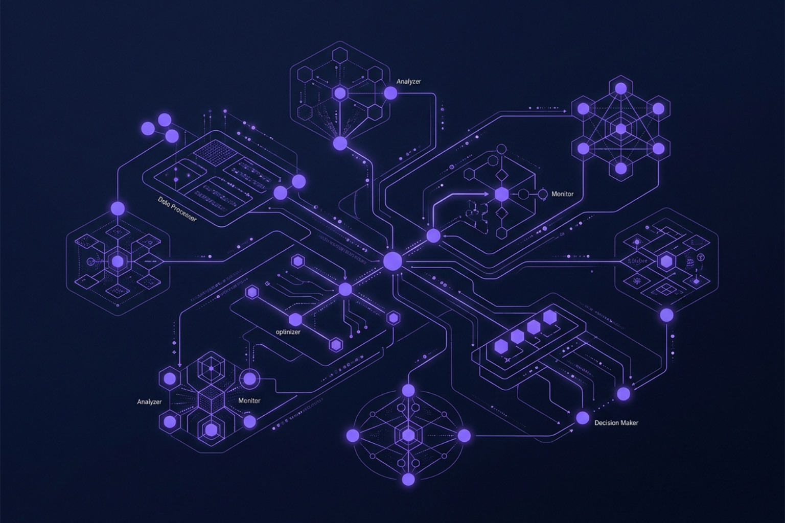 multi-agent system architecture showing specialized functional nodes multi-agent system architecture showing specialized functional nodes