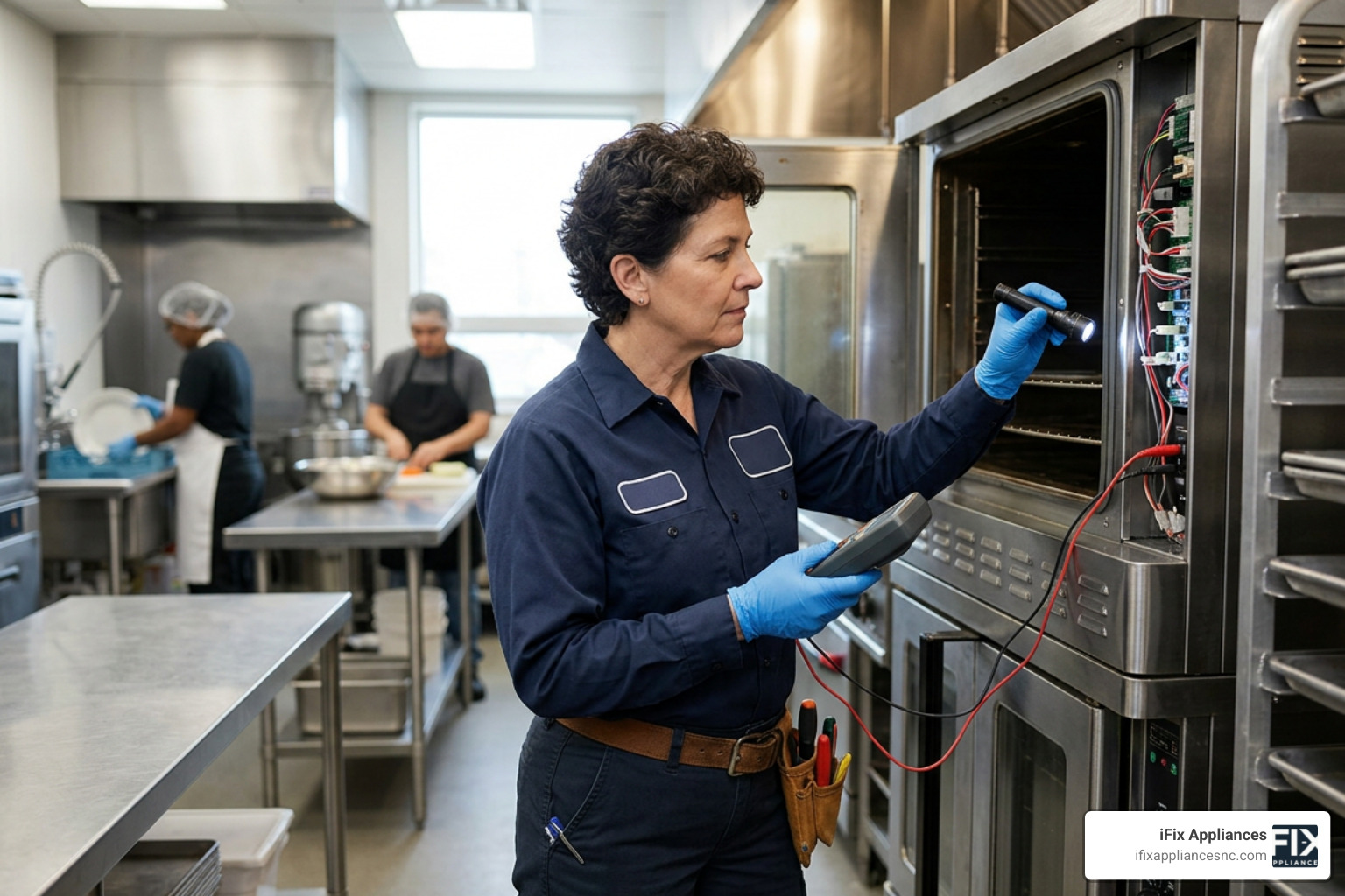 certified technician inspecting a commercial oven certified technician inspecting a commercial oven