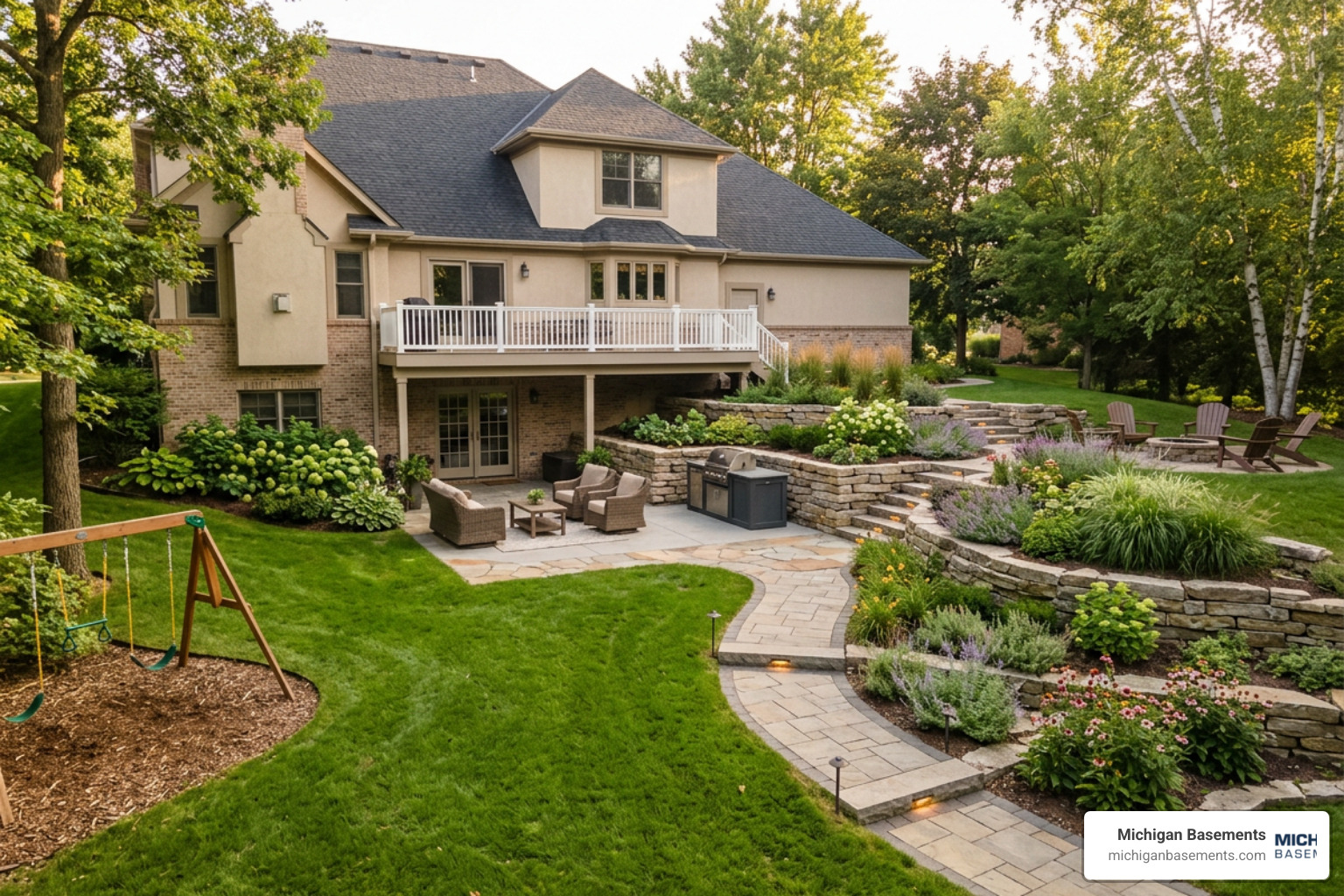 sloped backyard with a walkout entrance
