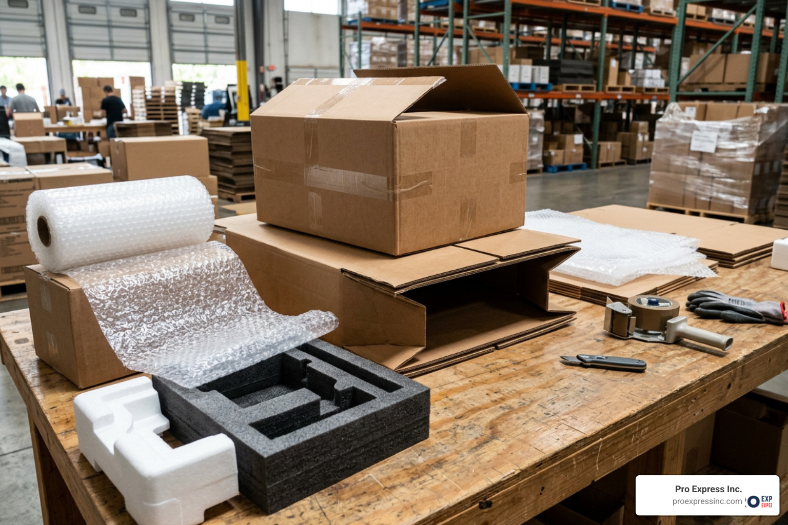 Professional packing materials including heavy-duty boxes, bubble wrap, and foam inserts Professional packing materials including heavy-duty boxes, bubble wrap, and foam inserts