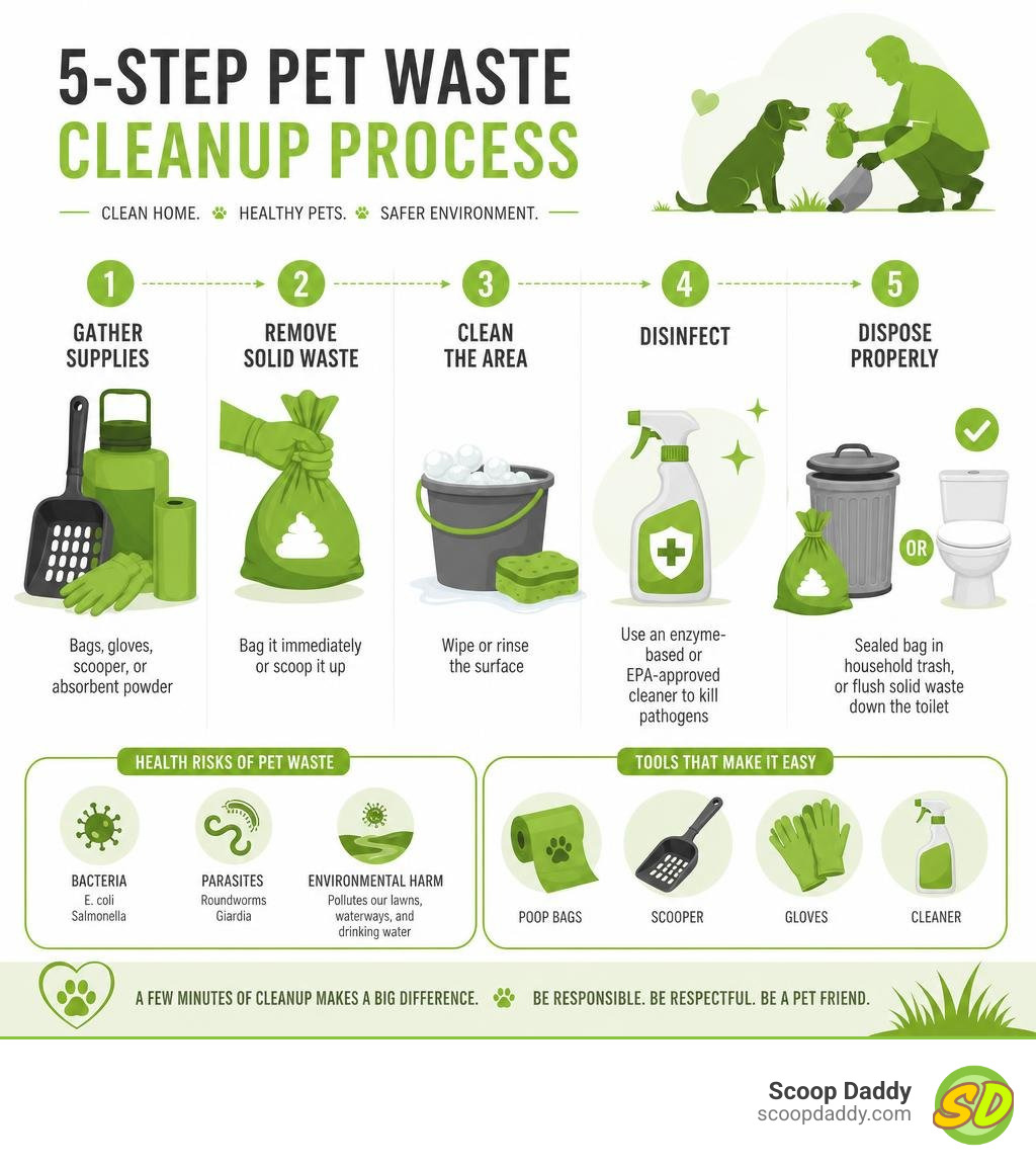 5-step pet waste cleanup process infographic with tools, health risks, and disposal methods infographic 5-step pet waste cleanup process infographic with tools, health risks, and disposal methods infographic