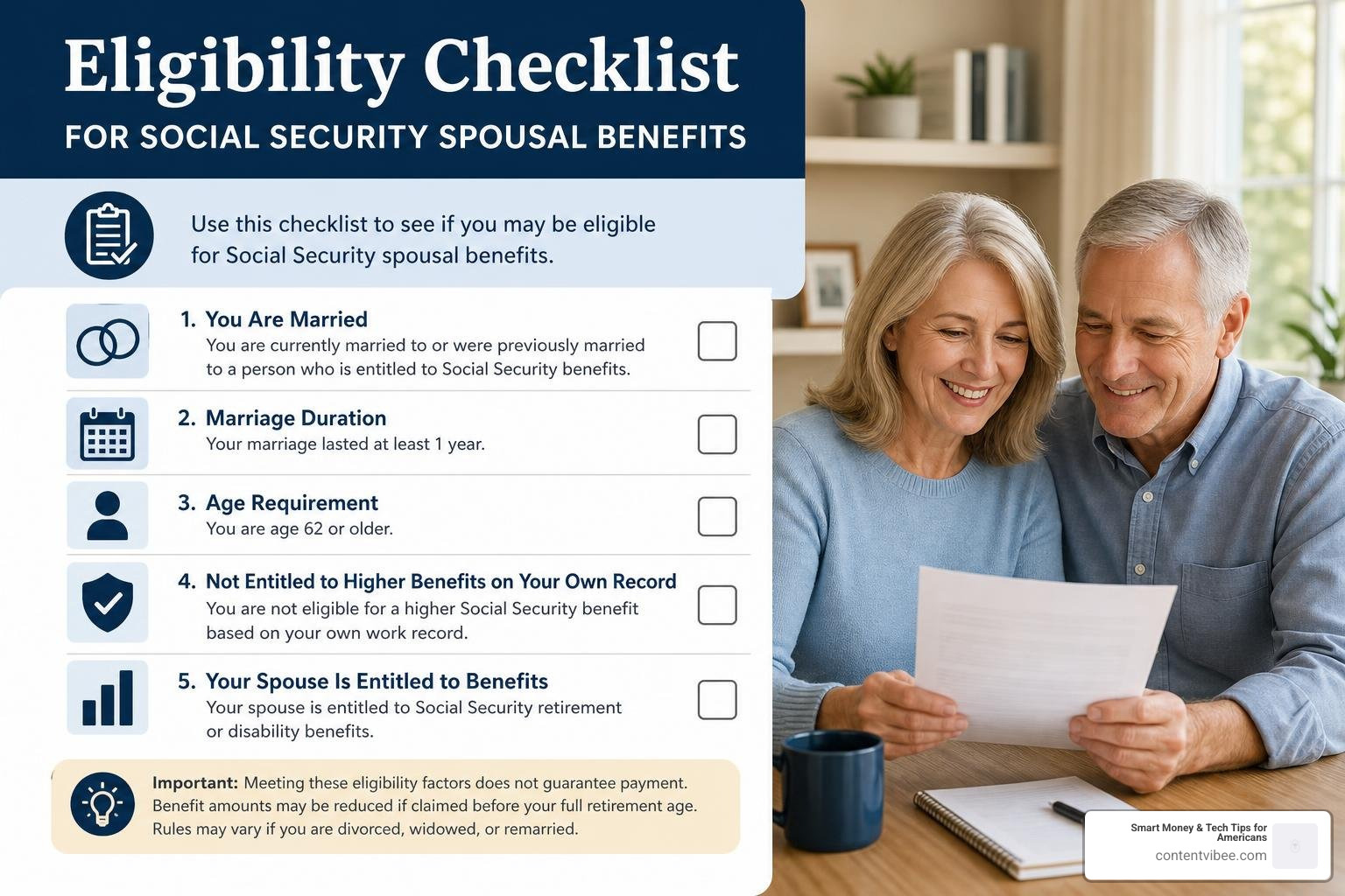 Eligibility checklist for Social Security spousal benefits
