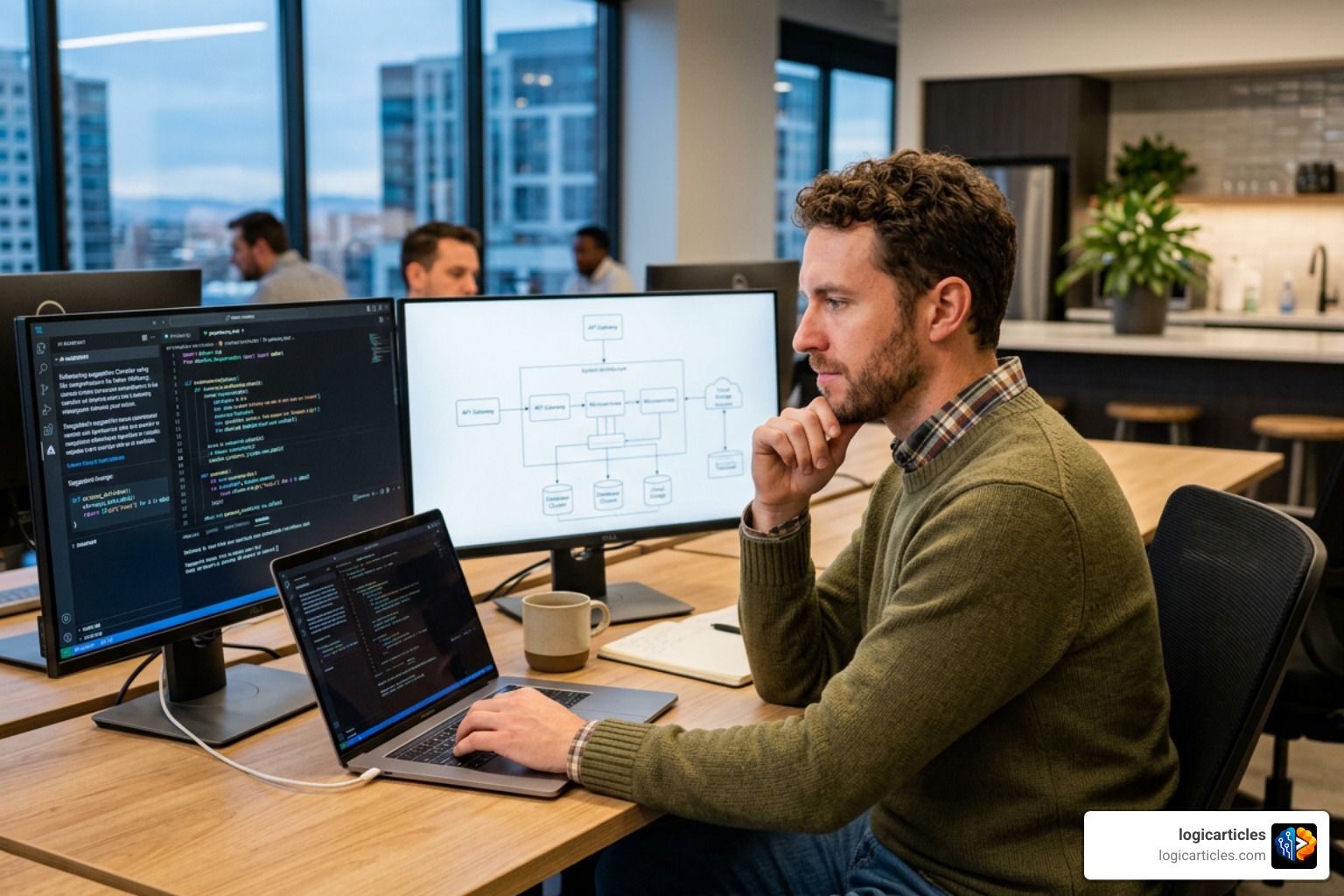 A developer using AI tools to write code while focusing on system design