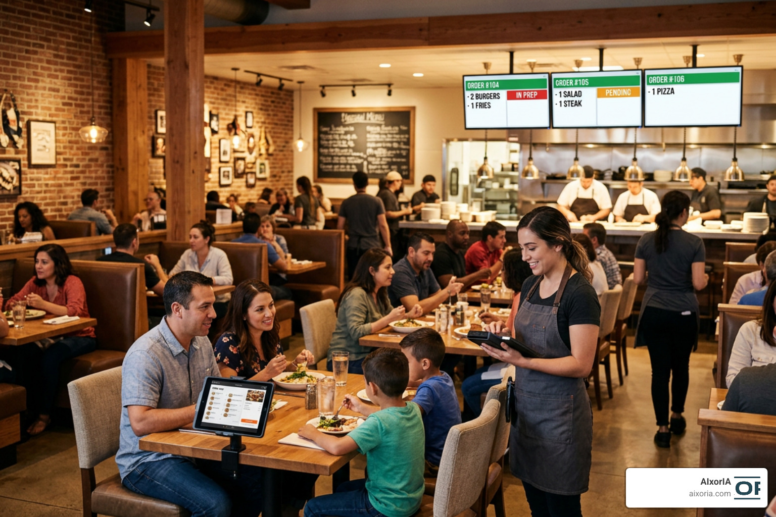 Modern casual dining technology integration in a restaurant setting