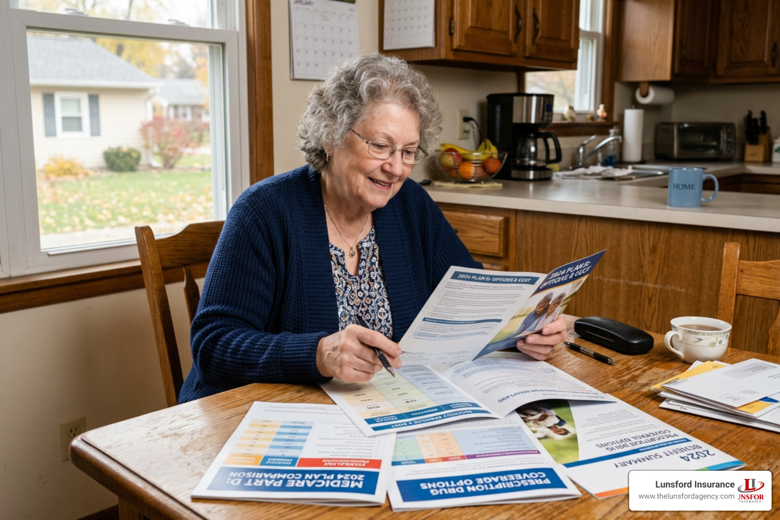 Senior in Ohio comparing Medicare Part D standalone plan documents at home Senior in Ohio comparing Medicare Part D standalone plan documents at home