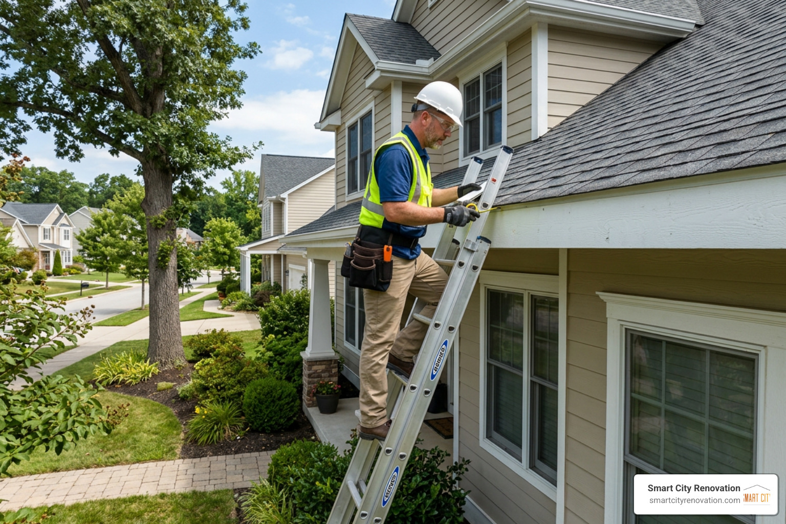 contractor inspecting a roof edge contractor inspecting a roof edge