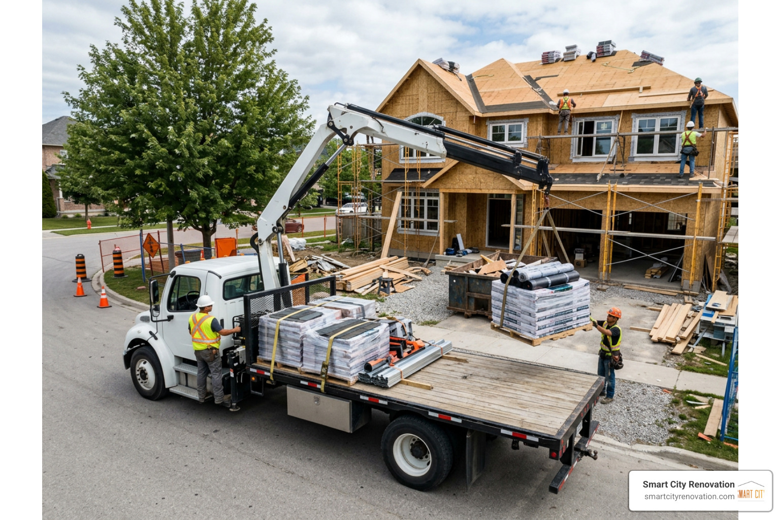 roofing materials being delivered to a job site roofing materials being delivered to a job site