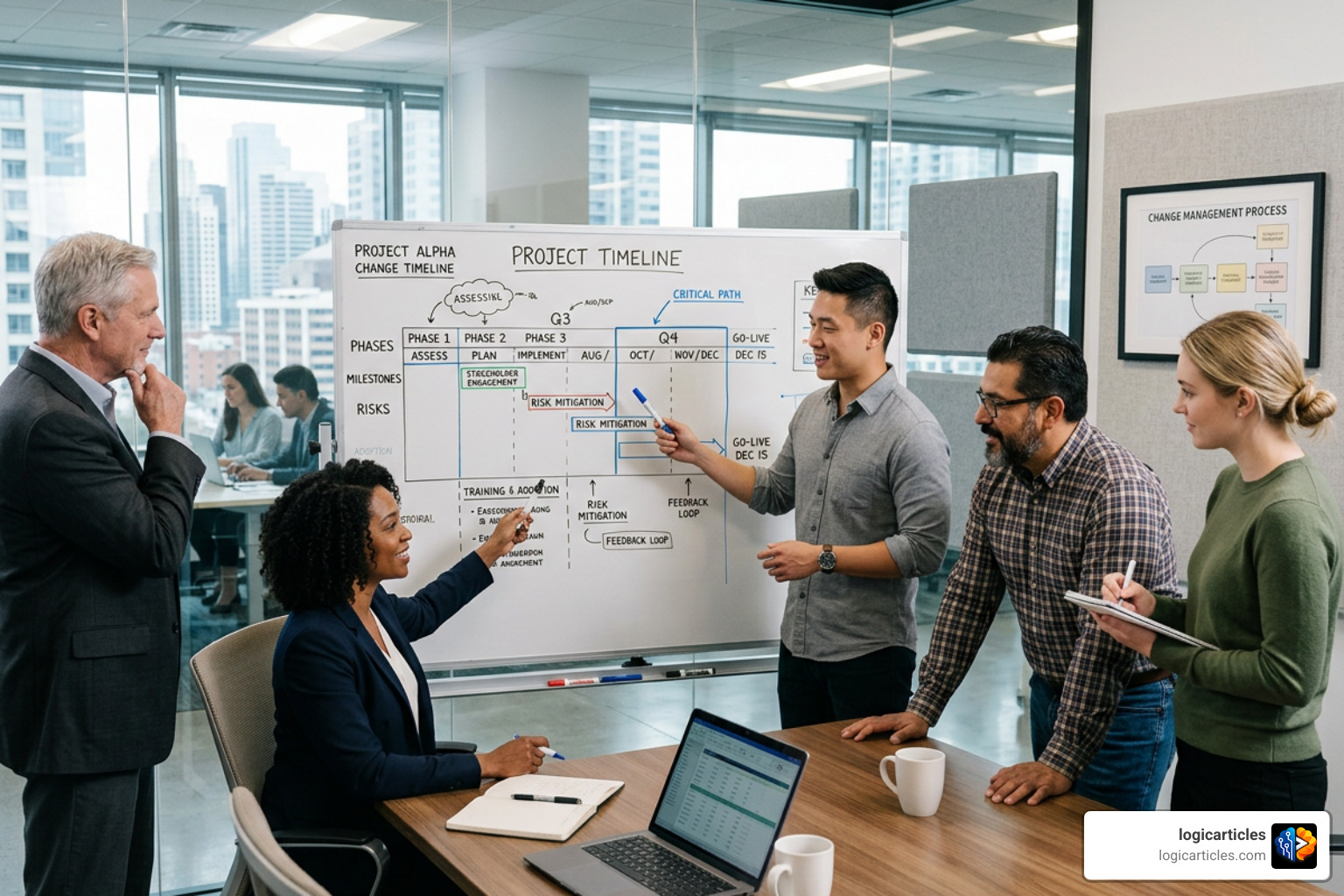 Software implementation timeline and change management phases Software implementation timeline and change management phases
