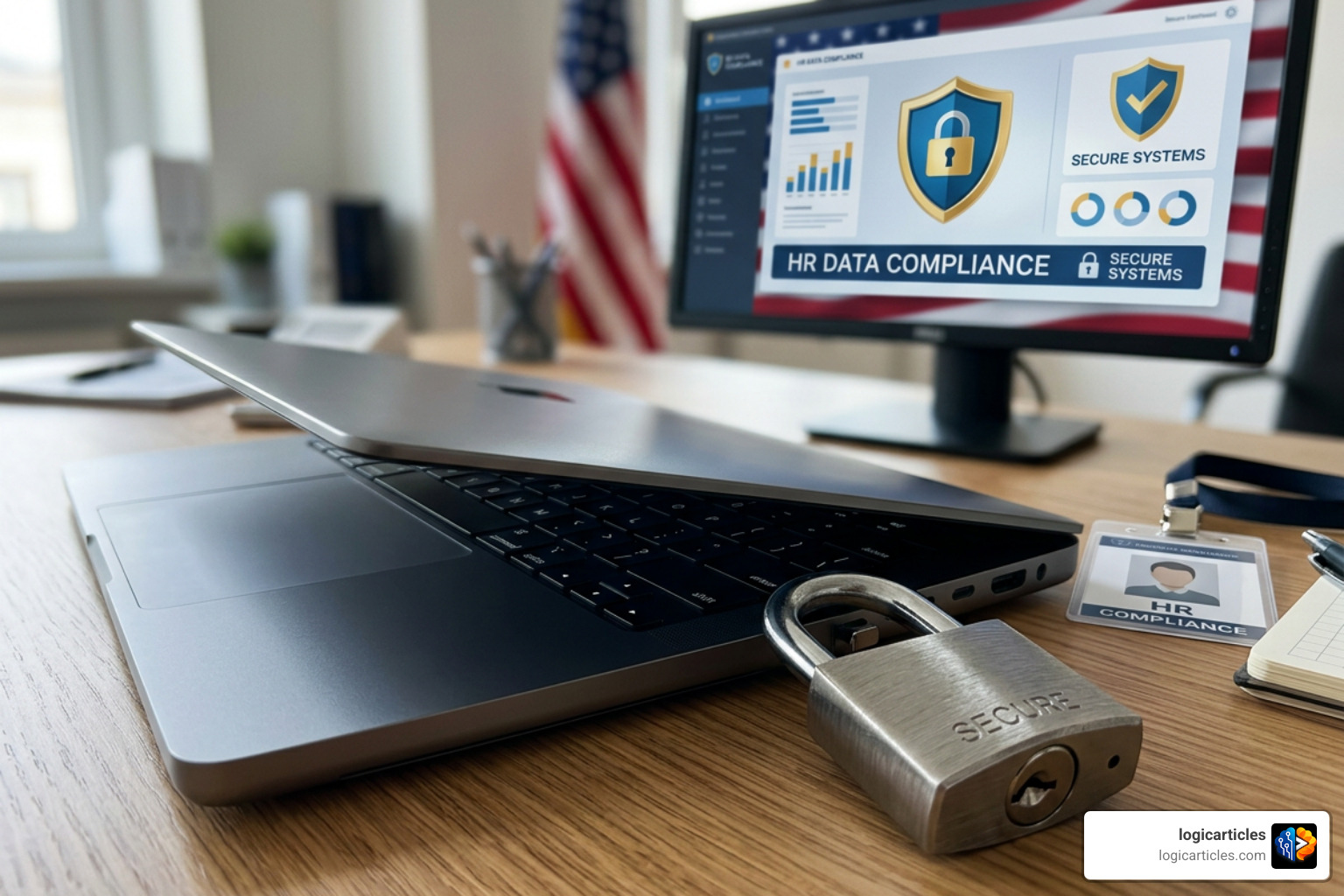 Security lock and data protection visual representing HR software compliance Security lock and data protection visual representing HR software compliance