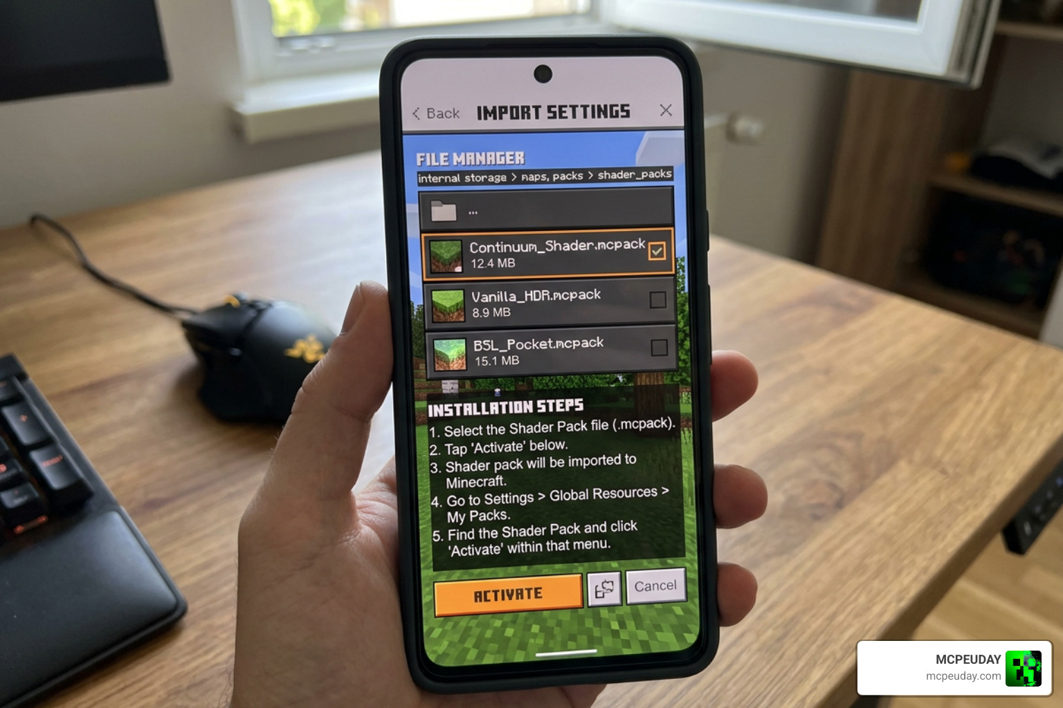 AziFy installation steps showing file paths and importing process
