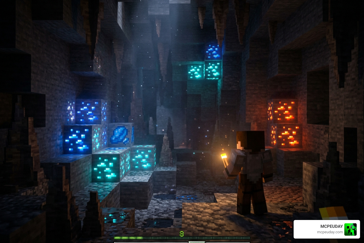 PBR ores glowing in a dark cave using Ethereal Mystic Shader PBR ores glowing in a dark cave using Ethereal Mystic Shader